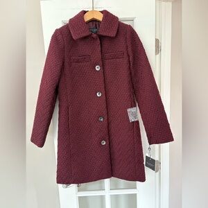 NWT Laundry By Shelli Segal Plum Coat Jacket Club-Collar Boucle Size XS